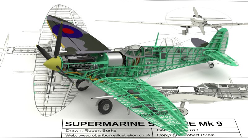 3D Spitfire Model Standing on 2D Plan